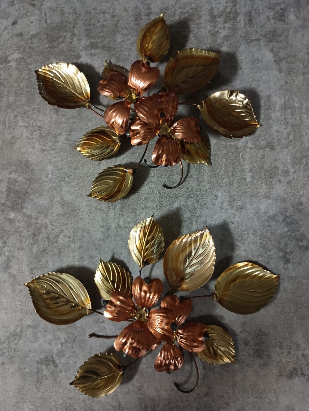 Home Interiors Metallic Gold and Copper Floral Wall Accents 2 Pieces
